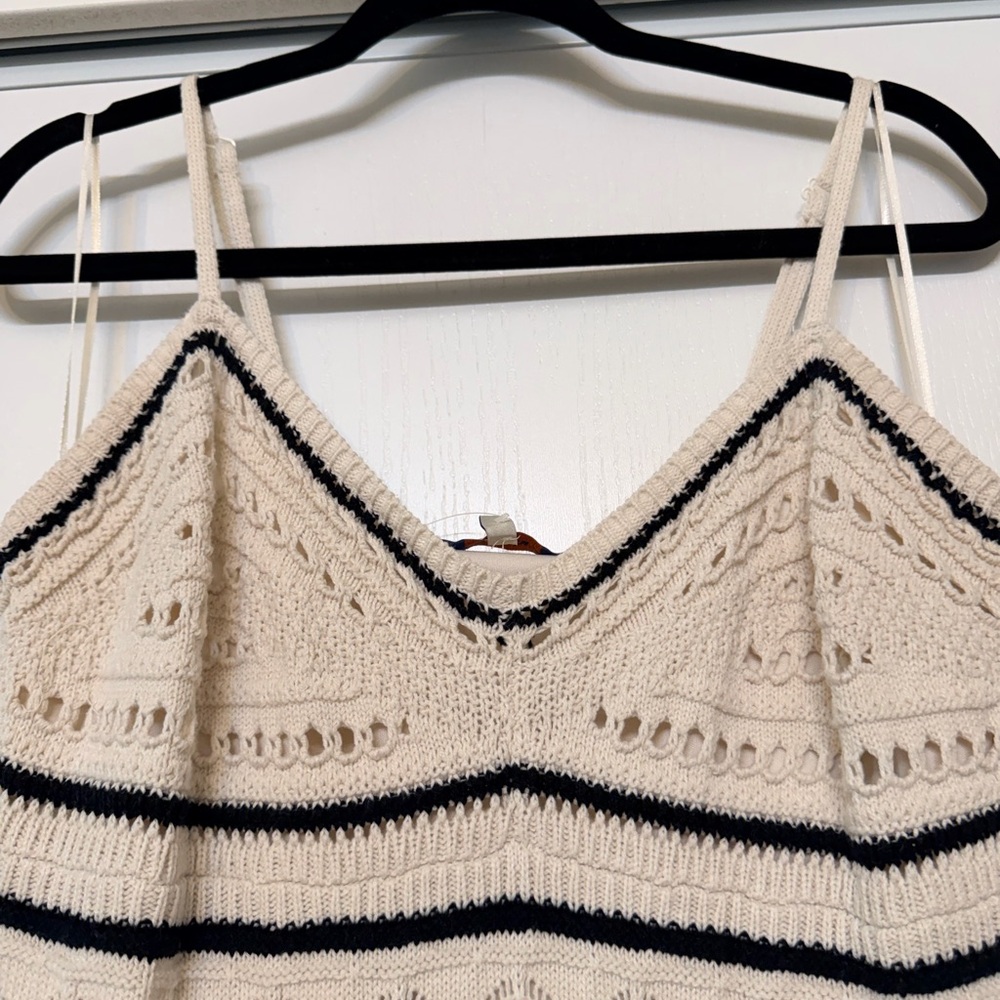 Stretchy Cream Knit Maxi Dress with Black Stripe Detail